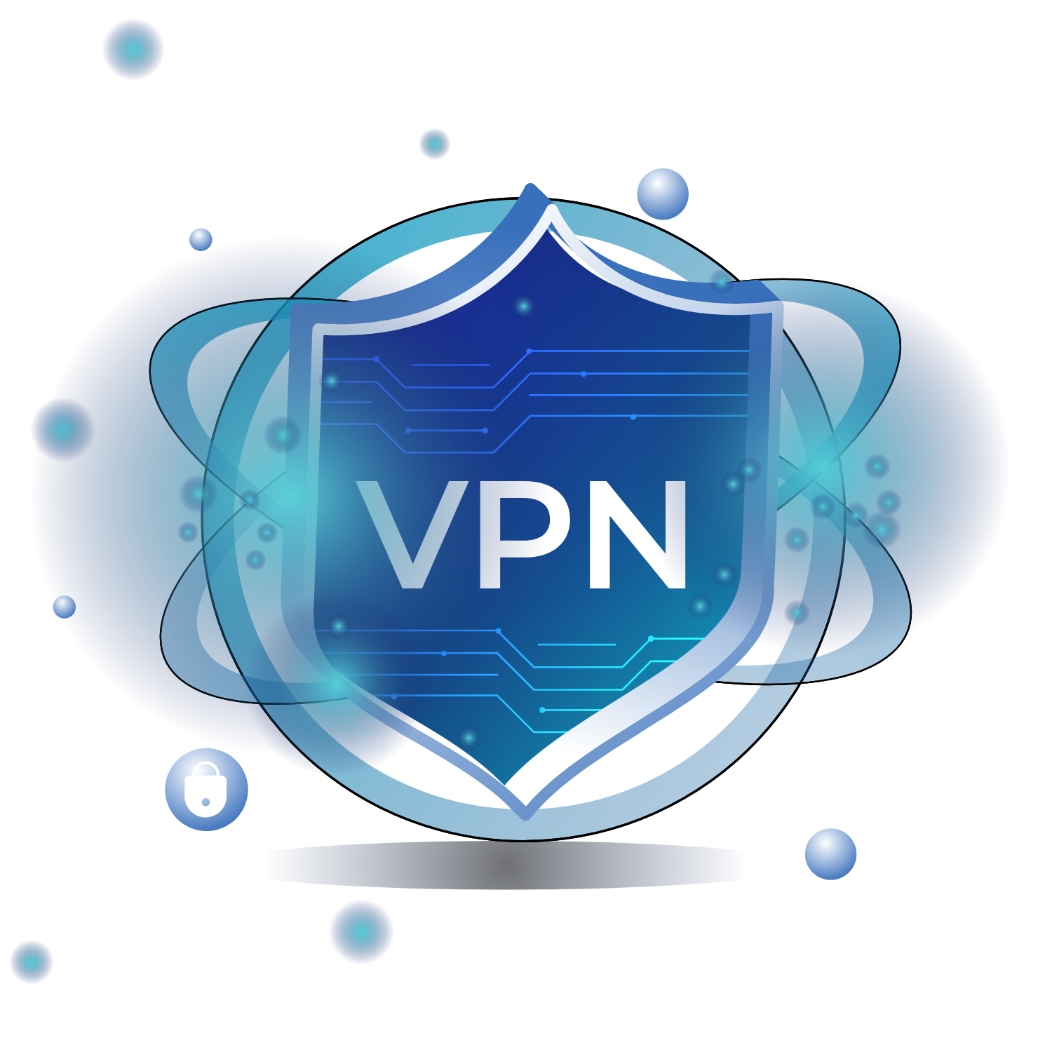 VPN logo in blue on a virtual shield